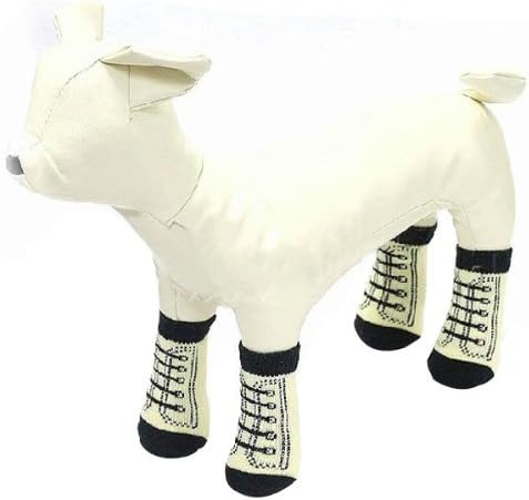 Pet Dog Soft Black and White Cotton Anti-slip Knit Weave Warm Socks