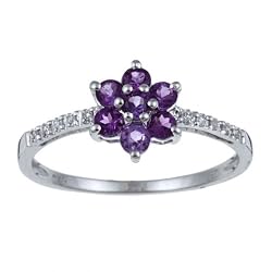10k White Gold Amethyst and Diamond Ring