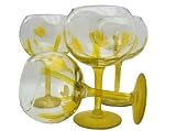 ArtisanStreet's Backyard Blossoms Design Wine Goblets. Set Of Four Glasses Feature Hand Painted Blossoms. One Of A Kind & Signed By Artisan.