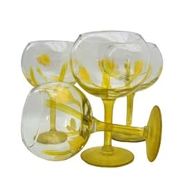 ArtisanStreet's Set of 4 Wine Glasses with Backyard Blossom Design. Hand Painted. One of a Kind.