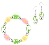 Easter Egg & Bunny Hand Painted Glass Bead Bracelet & Earring Set