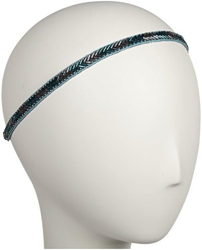 Deepa Gurnani Skinny Chevron Bugle Bead Headwrap-Turq