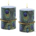 2 PEACOCK FEATHER PILLAR CANDLE WEDDING CENTERPIECES