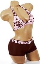 Cute Swimwear Sexy Brown and Pink Hawaiian Surf Boyshorts 2 Piece Halter Bikini Swimsuit