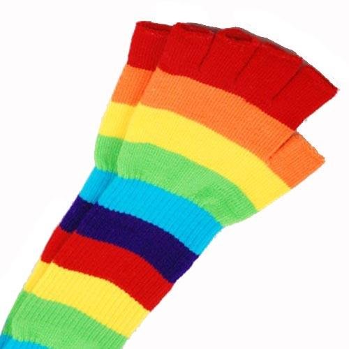 Rainbow Fingerless Striped Arm Warmer Gloves