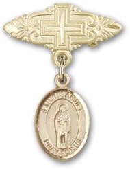 14K Gold Baby Badge with St. Samuel Charm and Badge Pin with Cross