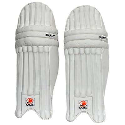 KAKSS Men's Soft Leather Batting Pads (Size: Men, White &amp; Blue)