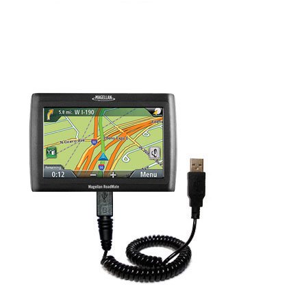 Coiled USB Cable for the Magellan Roadmate 1424 with Power Hot Sync and Charge capabilities - uses Gomadic TipExchange Technology