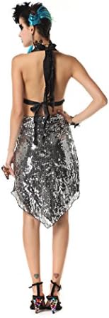 Polarfox Women's Halter Deep V-neckline Black & Silver Sparkling Sequins Sleeveless Backless Short Evening Formal Dress Skirt Small