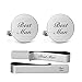 MUEEU Best Man Cuff Links Tie Clips Round Wedding Engraved Accessories Groom Groomsman Jewelry Gifts