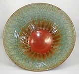 Green Ash and Fire Carved Pottery Bowl Medium