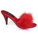3 Inch Classic Marabou Slipper Faux Fur Sexy Shoes Red Satin