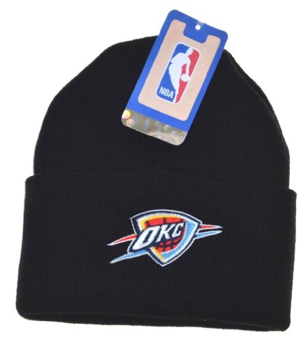 Cuffed Knit City Cap Black OKC beanie with okc  thunder Hat pom Toque Thunder NBA Beanie Oklahoma hat