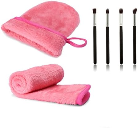 Makeup Remover£¨2 Pack Pink,including A Glove and A Soft Cloth)with Eyeshadow Foundation Mascara Blending Pencil Brushes Set