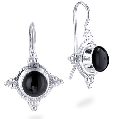 Sterling Silver Rhombus w/Onyx Earrings