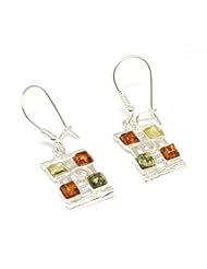 Toc Sterling Silver Rectangle Swirl Tri Color Amber Drop Earrings