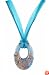 Necklace - N117 - Murano Style Glass - Open Oval Shape ~ Aqua, Copper and Silver hung on 5 Strand Organza and Cotton Cord + 2