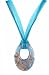 Necklace - N117 - Murano Style Glass - Open Oval Shape ~ Aqua, Copper and Silver hung on 5 Strand Organza and Cotton Cord + 2" Extension Chain
