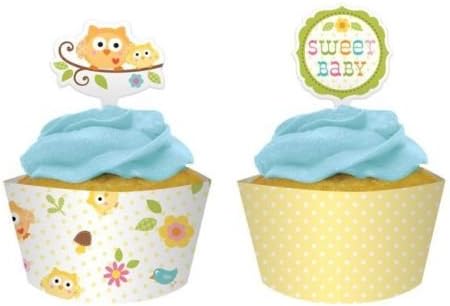 Happi Tree Owl Theme Baby Shower Party Cupcake Wrappers &amp; Picks x 12