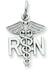 14K White Gold Registered Nurse Caduceus Charm Pendant