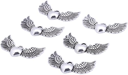 45mm Large Angel Charm Small Heart Metal Beads Pendant Charms 10pcs