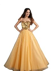 A-line Polyester/Tulle Lace-Up Sequined Evening Dress/Prom Dress 