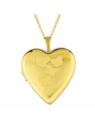 14K Gold over Sterling Silver Heart Shaped Locket w/ butterflies Necklace