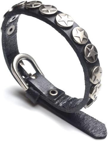 Cool Mens Fashion Stainless Steel Pentagram Leather Bracelet Bangle (Black)