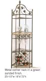 Metal corner wine rack in a green sanded finish