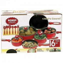 Chef's Secret 16-Piece Red Aluminum Cookware Set product image