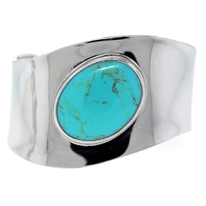 Sterling Silver Oval Turquoise Inlay Wave Cuff Bracelet by