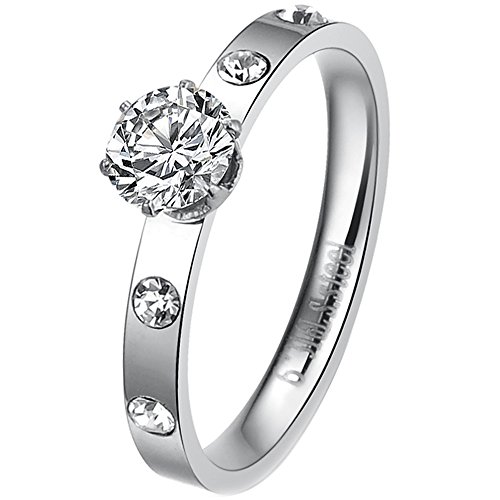 Women's Classic White Cubic Zirconia Stainless Steel Love Promise Wedding Eternity Ring Elegant Silver