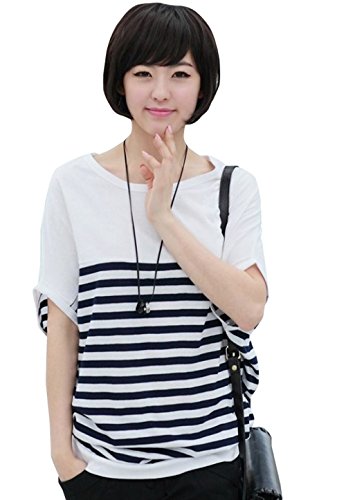 【ARINCO】 ボーダー マリン ゆったり ドルマン スリーブ ざっくり Tシャツ レディース ホワイト 大きい サイズ S M L XL XXL