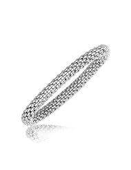 Sterling Silver Rhodium Plated Mesh Motif Bangle
