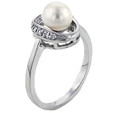Sterling Silver Freshwater Pearl With Cz Ring