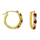 14k Yellow Gold Ruby and Diamond Hoop Earrings