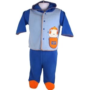 Bon Bebe Newborn Boys Fall/Winter Blue Fleece Hoodie Teddy Bear Footie Pant Set