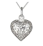 Ladies' Filigree Open Heart Pendant Necklace, Silver Curb Chain, 46cm Length, Model C/SP585