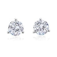 14k White Gold 3-Prong Natural Diamond Stud Earrings (F-G, VS2, 0.50 cttw)-Certificate of Authenticity