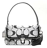 Coach Signature Poppy Lurex Layla Flap Shoulder Handbag Bag Purse 18136 Black White