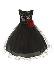 Girls Two-Toned  Glittering Sequined Beaded Mesh Tea Length Sleeveless Flower-Girl Dress/Bridesmaid Dress  With Ruffles