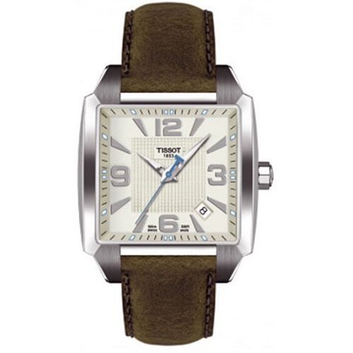 Tissot Quadrato Mens Brown Leather Strap Ivory Dial Stainless Steel Watch T005.510.16.267.00