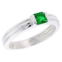 Sterling Silver .40 Carat Size Princess Cut Emerald Colored CZ Solitaire Bridal Ring (Available in Sizes 6 to 10)