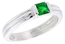 Sterling Silver .40 Carat Size Princess Cut Emerald Colored CZ Bridal Ring