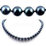 AAA Quality 18 Inch Round 7-7.5mm Black Akoya SaltWater Cultured Pearl Necklace