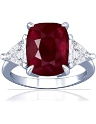 14K White Gold Cushion Cut Ruby Three Stone Ring