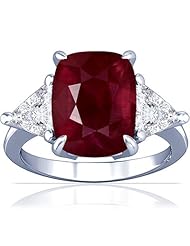 Platinum Cushion Cut Ruby Three Stone Ring