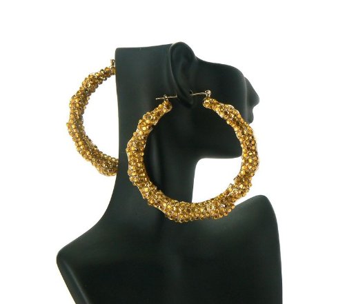Basketball Wives POParazzi Rhinestone Paved Bamboo Earring GOLD HE2002GDLCT