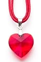 Oi! Vibrant Red Solid Crystal Heart Pendant on Red Leatherette with Sterling Silver Fittings - V1