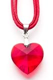 Image of Oi! Vibrant Red Solid Crystal Heart Pendant on Red Leatherette with Sterling Silver Fittings - V1